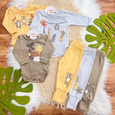  Kit 6 Peças - Safari Circus - Mostarda, Mescla e Marrom